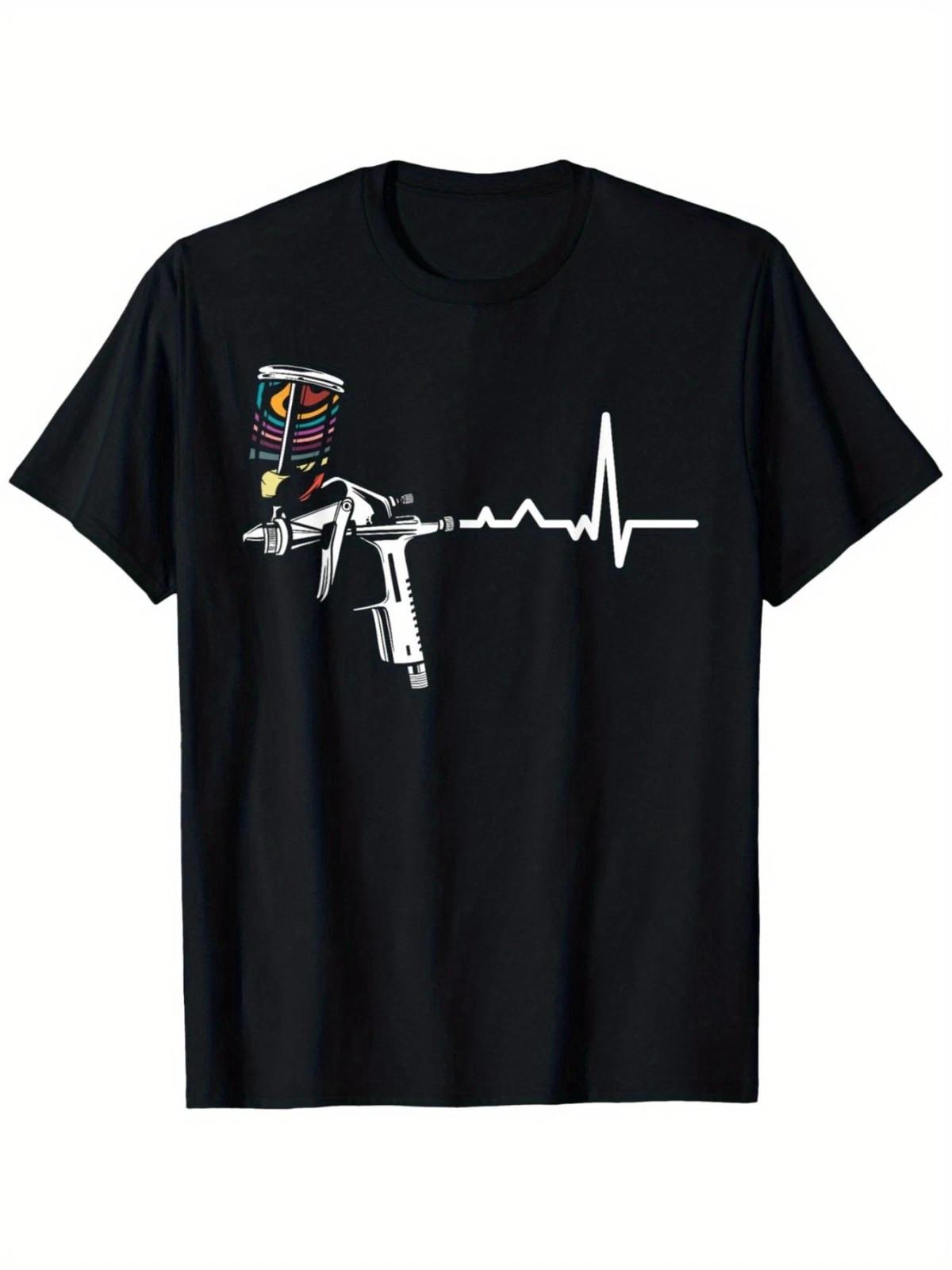 Spray Paint Gun Heartbeat Graphic T-Shirt Street Art Graffiti Style Tee L