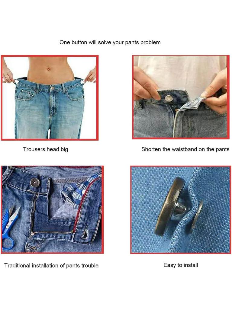 6PCS-Jeans Waist Buttons Nail Free Adjustable Waist Extenders Buttons Detachable Clothing Pants Waist Buckle