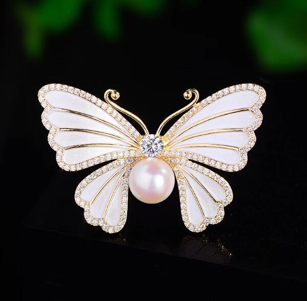 

Fashionable Butterfly Enamel Pearl Brooch, Anti-exposure Pin for Women, Metal Button To Fix Clothes, Wedding Party Gift білий