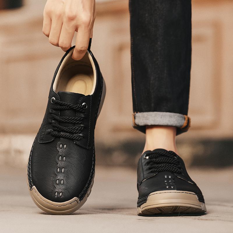Fashion 2025 New Men's Hand-Sewn Lace-Up Casual Shoe  Comfortable And Anti-Slip Daily Walking Shoe  Soft -Soled Breathable Driving Shoes