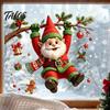Christmas Glass Stickers Cute Gnome Static Window Cling, Removable Decal with Holly Bell Decals Gingerbread Snowflake, Holiday Decor for Home