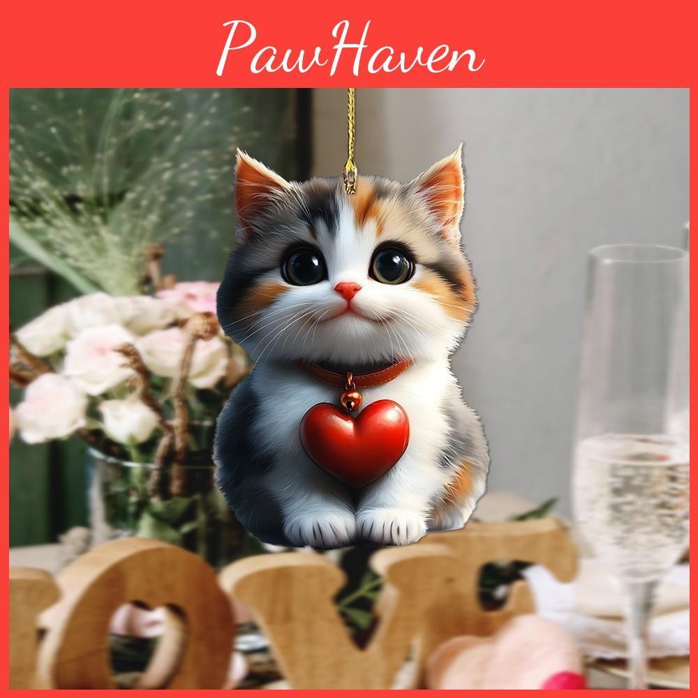 Cat Acrylic Heart Car Decoration Keychain Fun Style Vehicle Interior Pendant