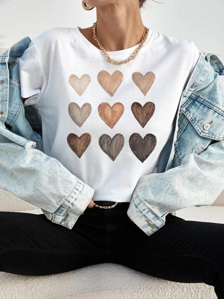 Love Heart Print Women T Shirt Summer Funny Short Sleeves O Neck  Tops Tee Female 90s Casual Fashion Clothing