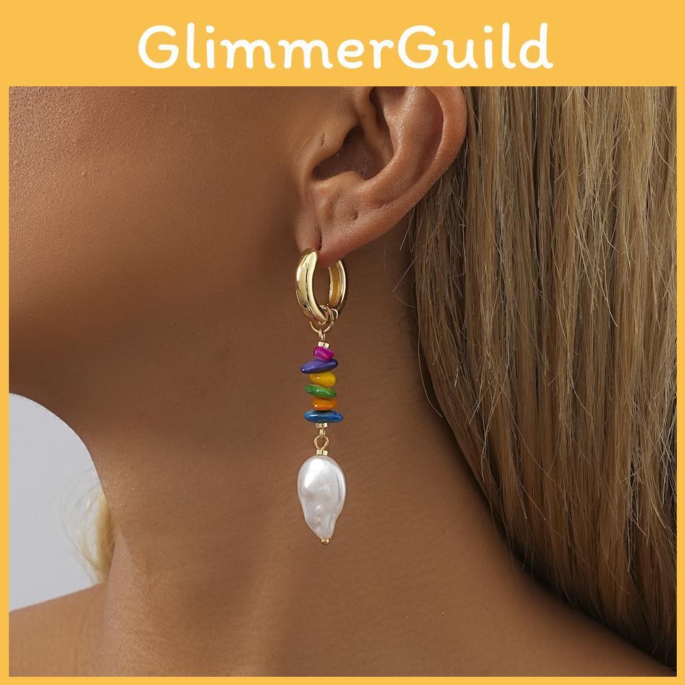 Fashionable Shape Irregular Earrings With Colorful Natural Stones Pearls And