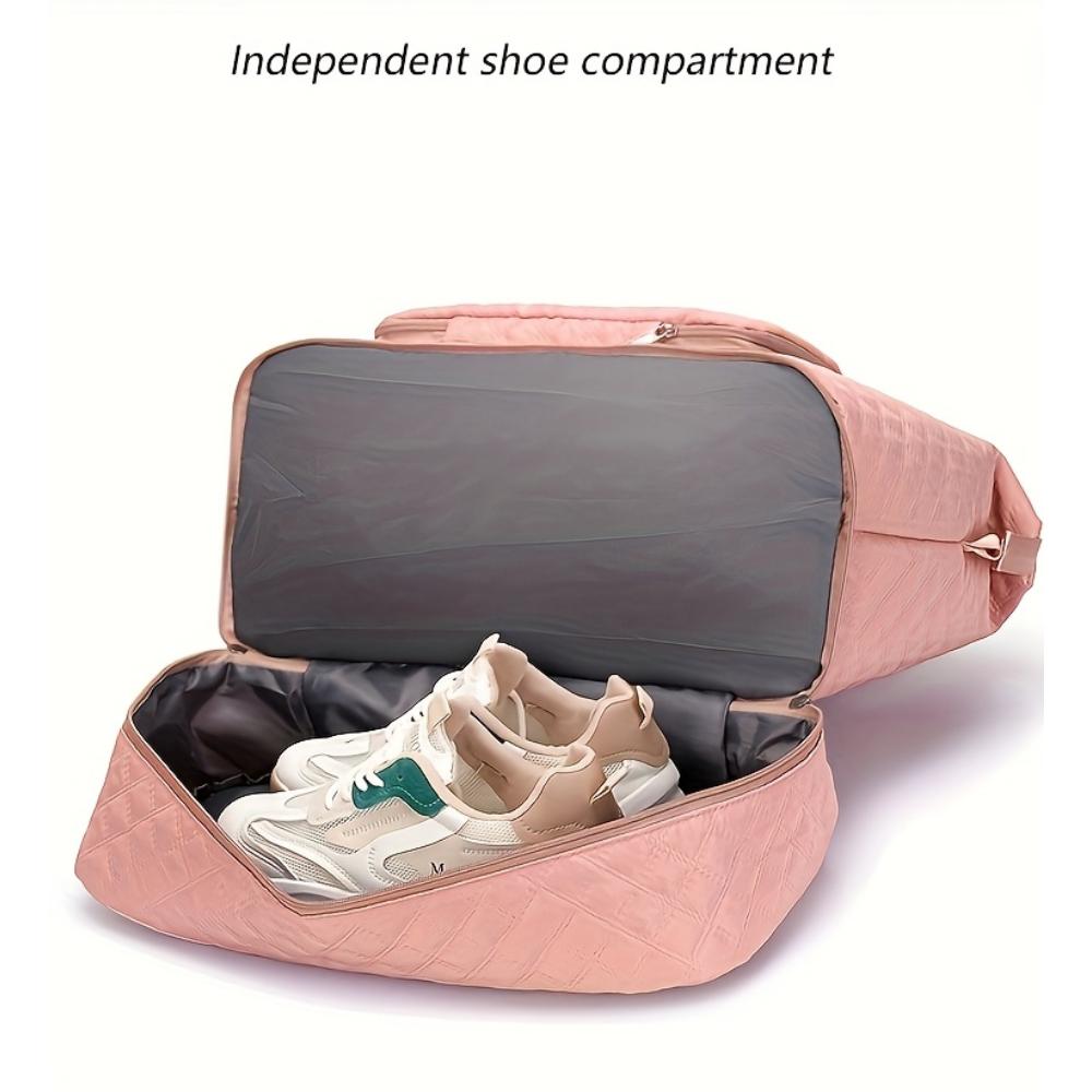 Large Capacity Foldable Travel Bag with Wet/Dry Separation, Diamond Quilted Nylon Tote for Gym, Yoga and Ladies Shoulder Bag - Hand Washable