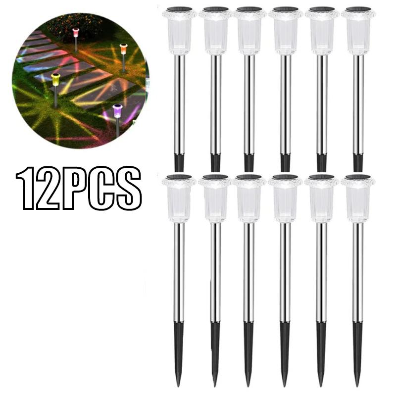 12pcs Solar Outdoor Lights, Waterproof Stainless Steel Solar Stake Lights for Pathway Garden Yard Path Walkway Driveway Lawn Decor