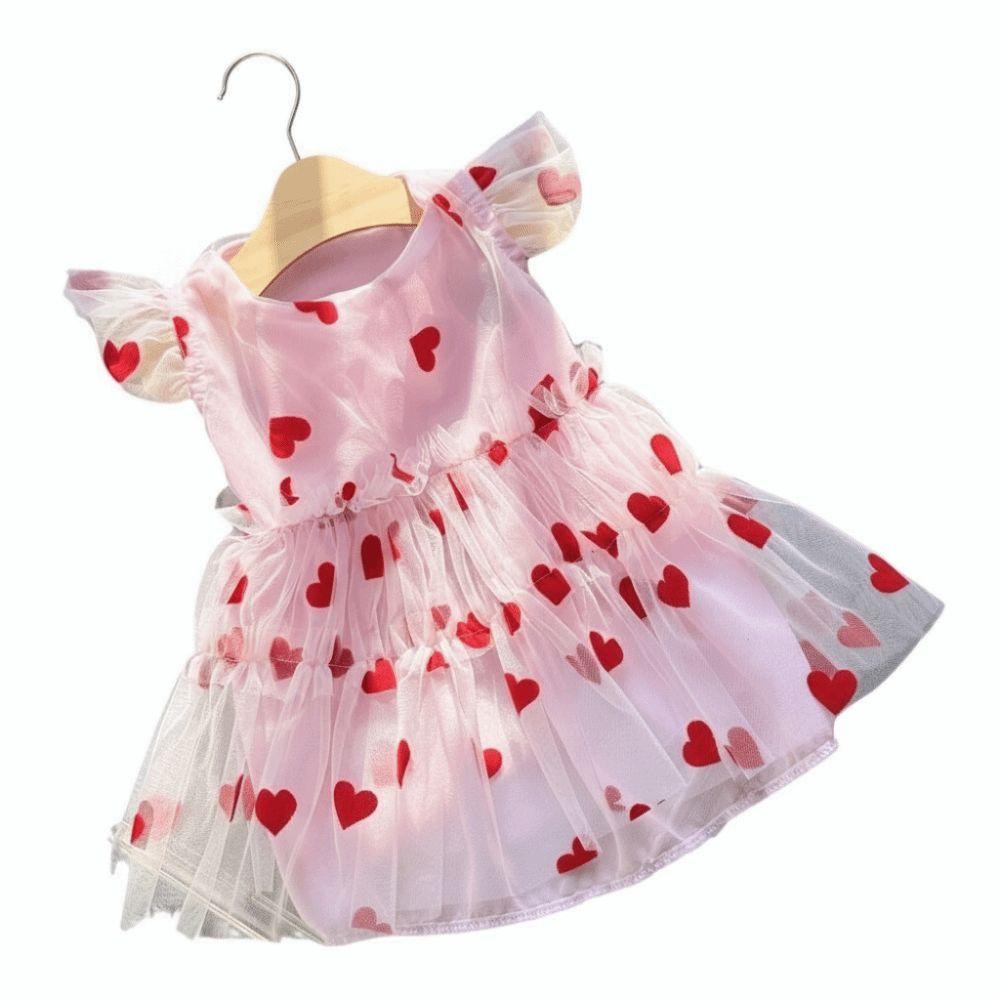 Thin Breathable Dog Summer Vest Heart Printed Puppy Wedding Dress Dog Tulle Skirt  Party Outfits