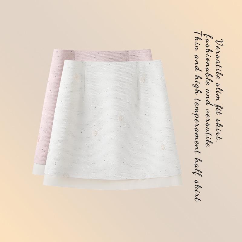 Elegant Pink Embroidered A-line Skirt - Chinese Style, Sequin Short Skirt for Women, Spring/Summer 2026