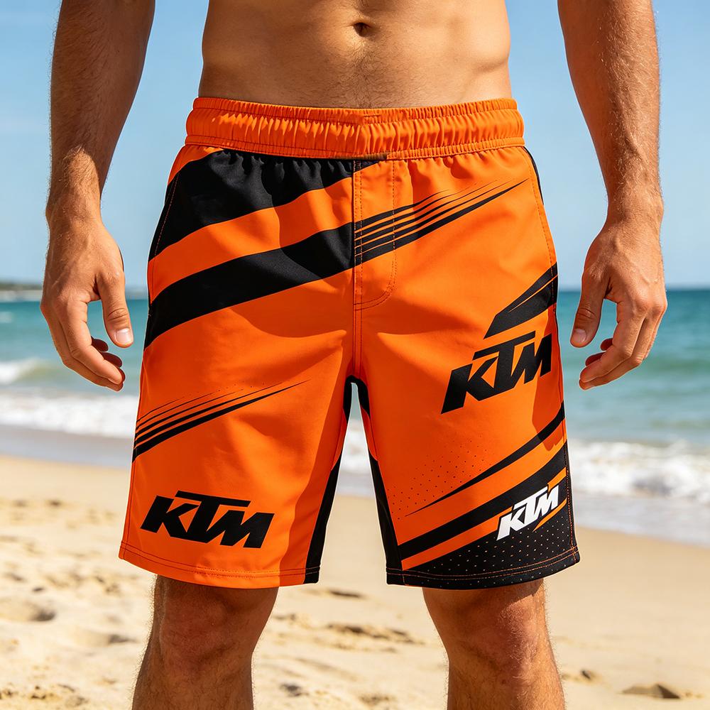 F1 KTM Motorsport Badeshorts Herren Sommer Schnelltrocknend Strand Boardshorts Lässig Sport Racing Style Kordelzug Badehose L