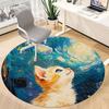 1pc Cat Night Office Round Area Rug,  Mat Suitable For Office, Under Office Chairs Bedroom Living Room Home Decor, Room Deco