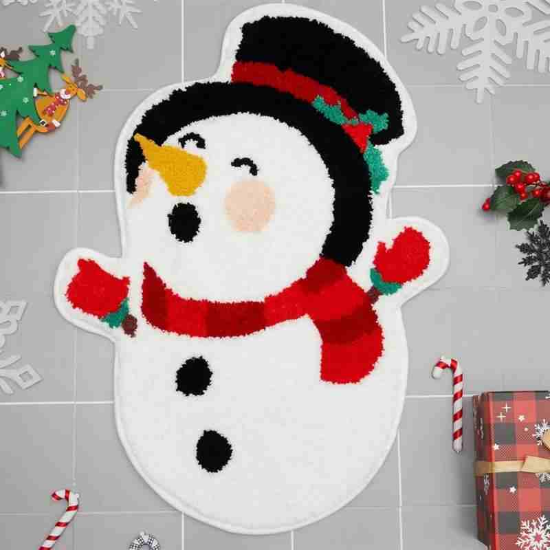 

Red Christmas Snowflake Imitation Cashmere Carpet Semi-Circular Bedroom Bathroom Non-Slip Mat Home Decor Welcome Door Mat 40x60cm 16x24inch