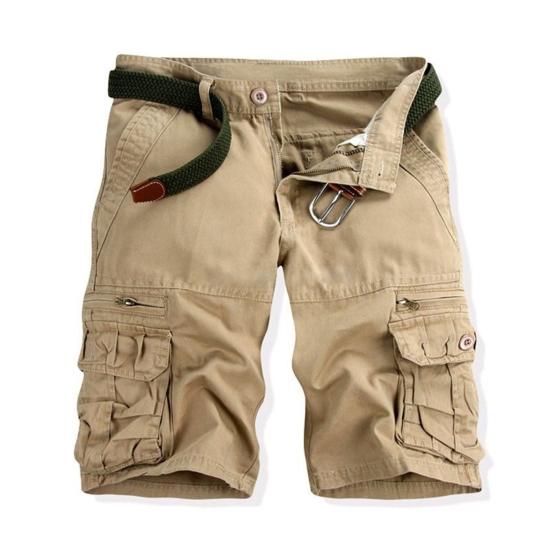 Men Cargo Shorts Mid-rise Button Zipper Closure Casual Shorts with Multi Pockets Solid Color
