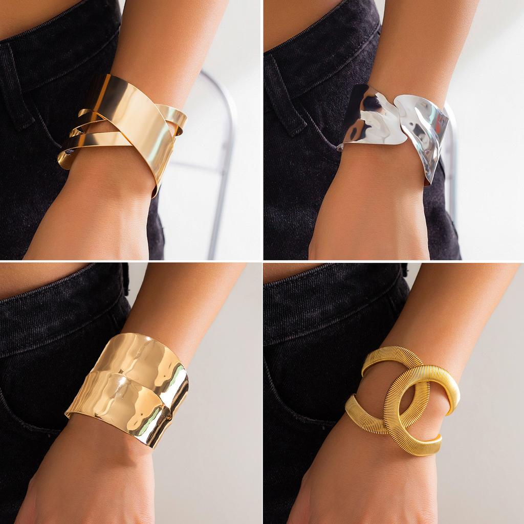 Bracelet Métal Surface Lisse Design Tendance, Bracelet Personnalisé Géométrique Creux Ouverture Croisée
