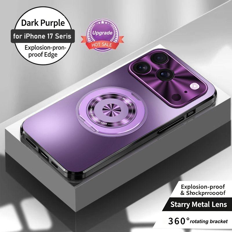 Matte PC Phone Case For iPhone 17 17 Pro 17 Pro Max Metal Lens Frame 360° Rotatable Magnetic Kickstand Shockproof Protective Cover