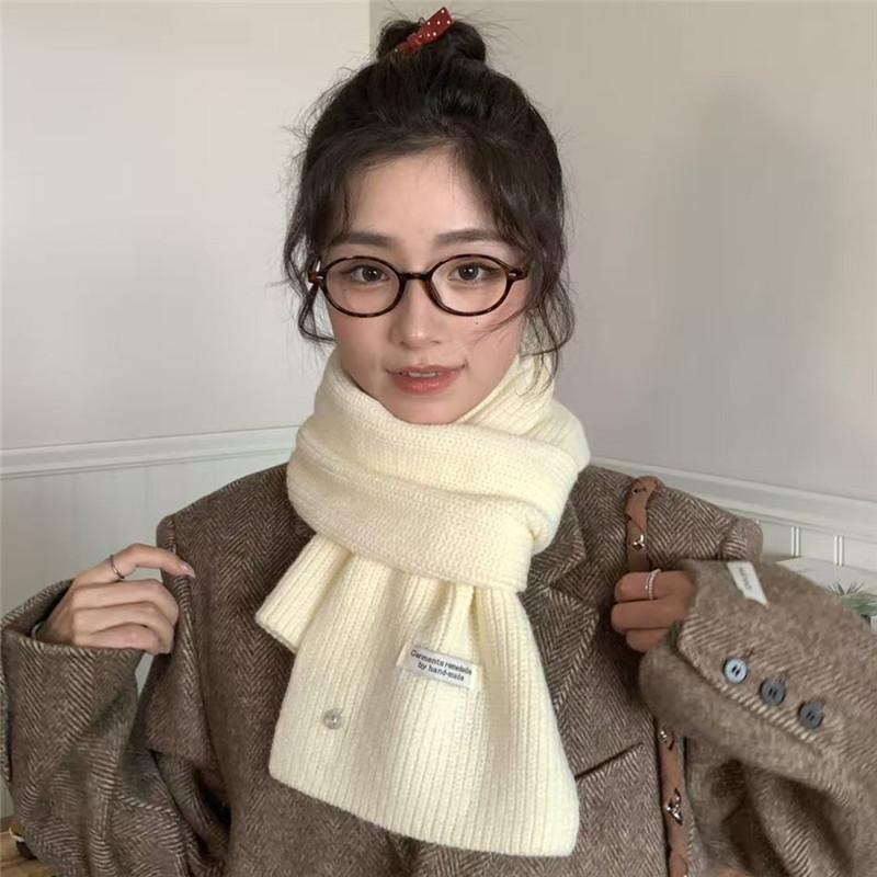 Korean Imitation Wool Knitted Wool Skin Friendly Scarf for Women In Autumn and Winter White and Thick Warm Solid Color Scarf for Men and Couples