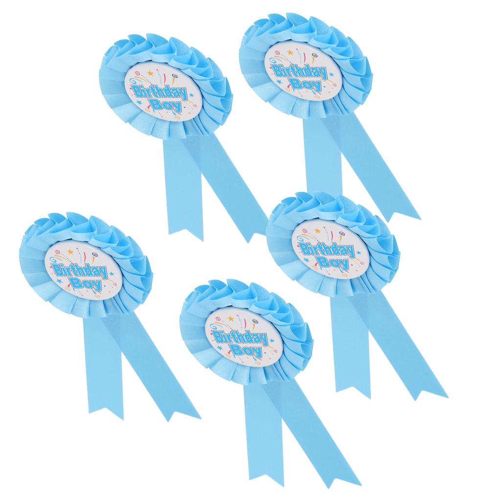 5Pcs Brooch Pin Happy Birthday Ribbon Rosette Badge for Special Party Decoration ClothingBlue