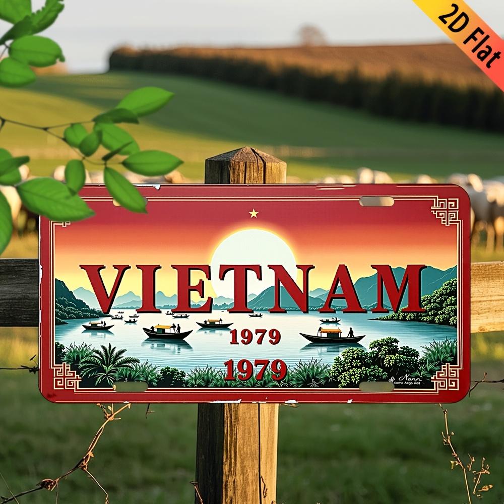 Vintage  Vietnam  License Plate FrameSunset ShipMountain Landscape DesignOutdoor DecorationSuitable for Home Bar