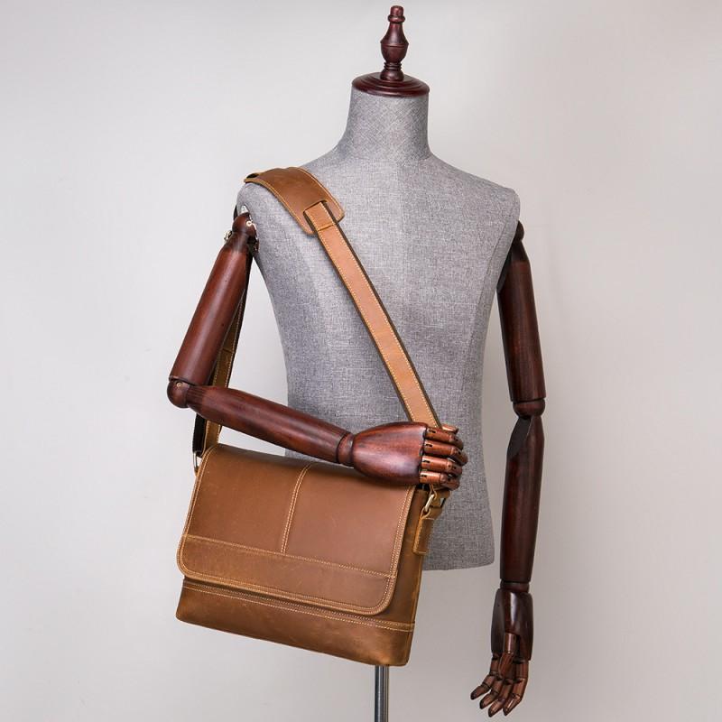 Real Cowhide Crazy Horse Leather Men's Bag Casual Crossbody Retro Fashion Top Layer Shoulder