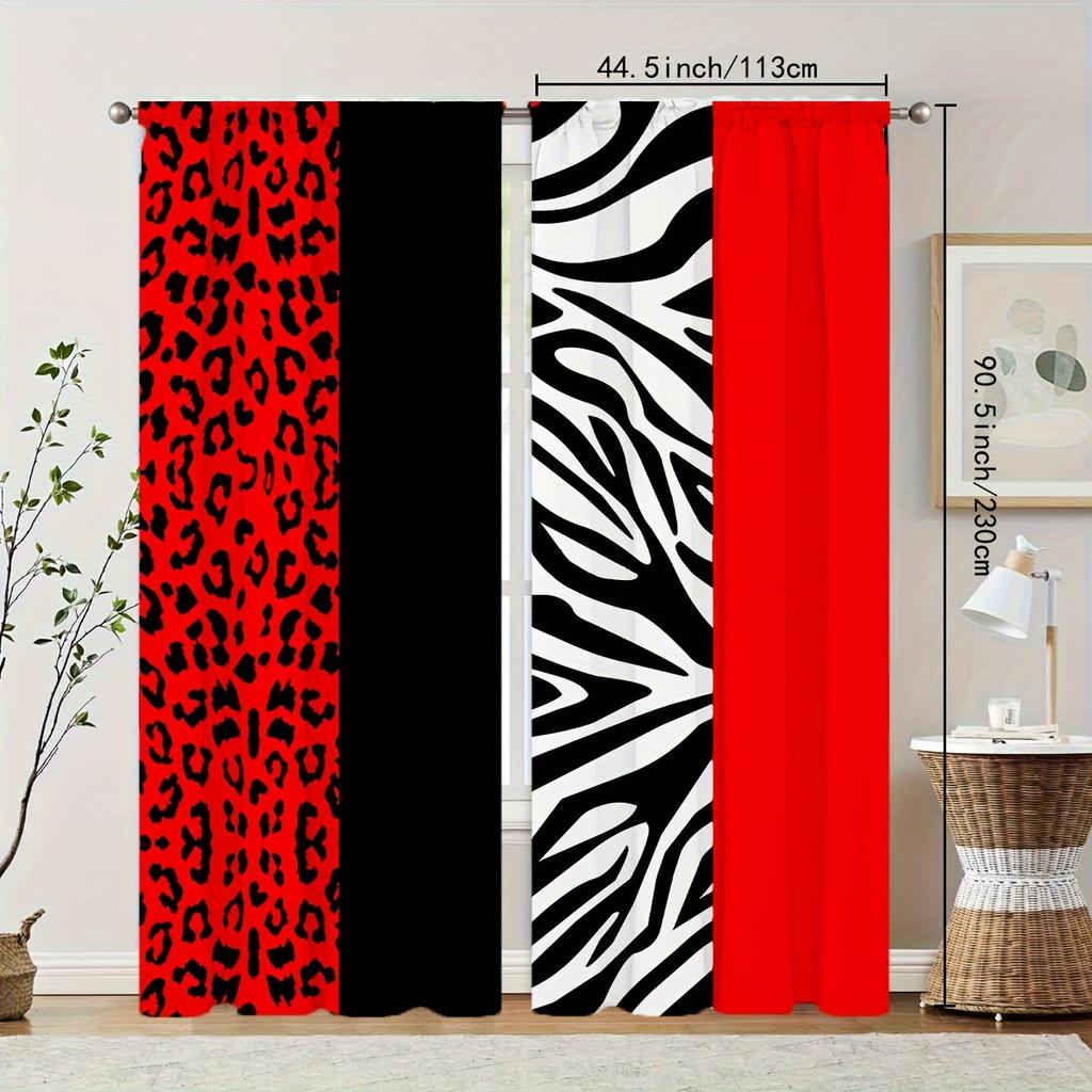 Two Black Red Zebra Leopard Print Curtains Suitable Filtering Light Bedroom Office Kitchen Living Room Made Of Polyester Sitting Window Treatment
