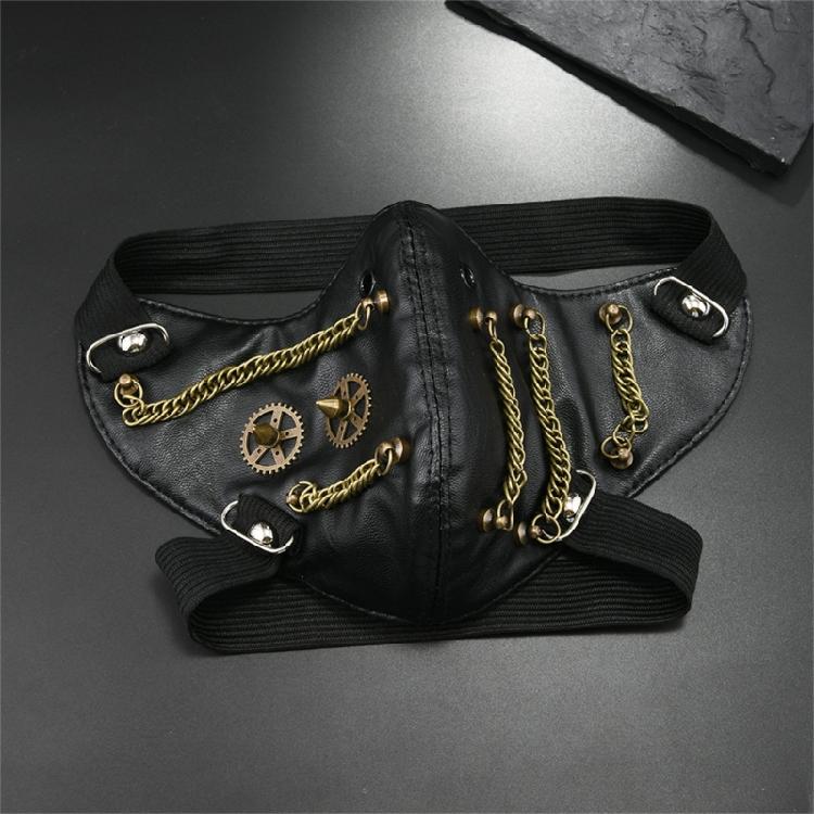 Punk Rock Halloween Accessory With Alloy Rivet Chain And Soft PU Leather Face Covering Costume Face Mask For Cosplayers