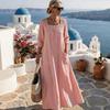 Casual Square Neck Three Quarter Sleeve Solid Color Womens Loose Long Maxi Dress