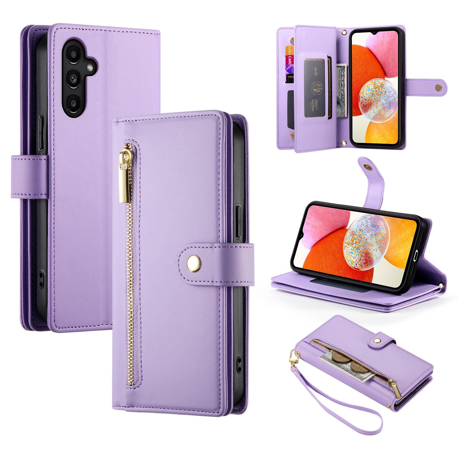 

DF-011 For Samsung Galaxy A14 4G/5G Case Zipper Pocket PU Leather Stand Phone Cover E