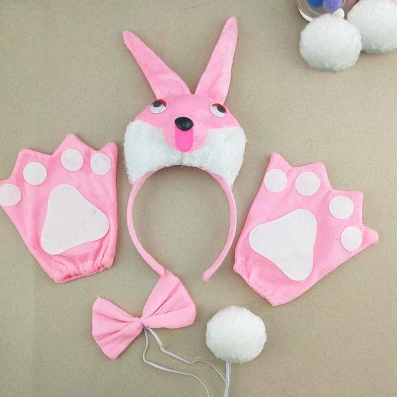 1/3/4pcs Bunnies Costume Set Ears Headband Tail Bowtie Gloves for Kids Halloween Christmas Party Animal Cosplay Costumes