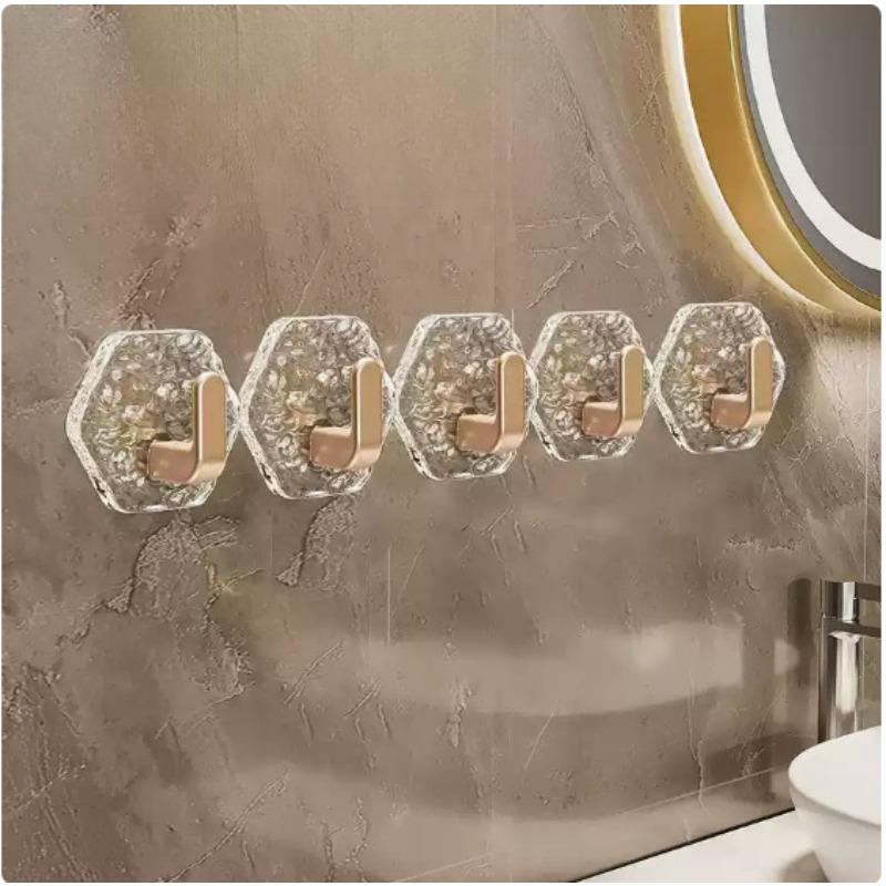 Light Luxury Bathroom Hook Hexagonal Adhesive Wall Seamless Transparent Acrylic Adhesive Hook Without Drilling