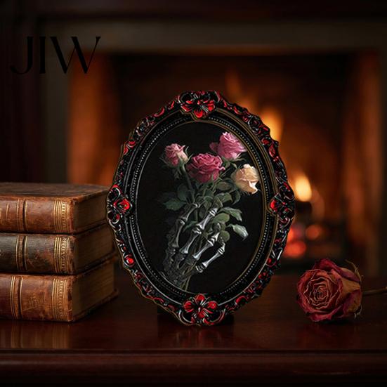 Vintage Style Seasonal Ornaments Halloween Wooden Refrigerator Magnets, Gothic Oval Frame Fridge Magnets with Witch Small Holiday Souvenirs