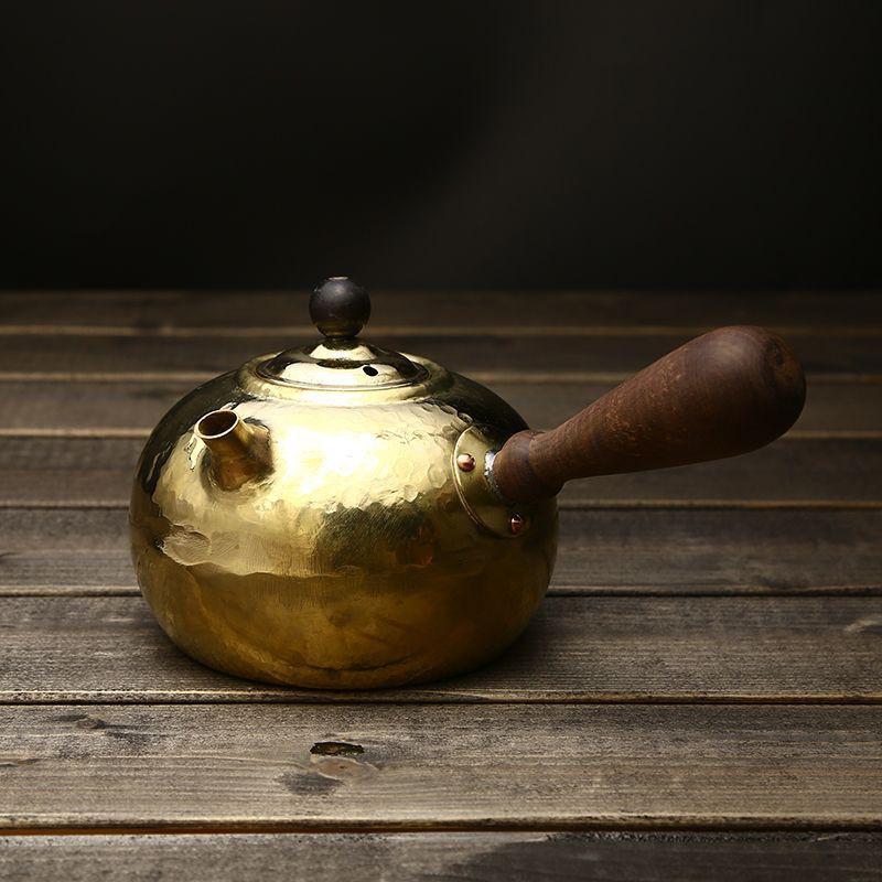 Handcrafted Pure Copper Kettle Tea Brewing Side-Handle Water Boiler Vintage Style 0.75L Hammered Surface