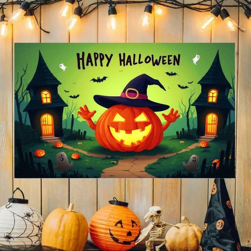 Halloween Banner Happy Halloween Tapestry Pumpkin Skeleton Castle Ghost Print Home Party Wall Hanging Decor Flag