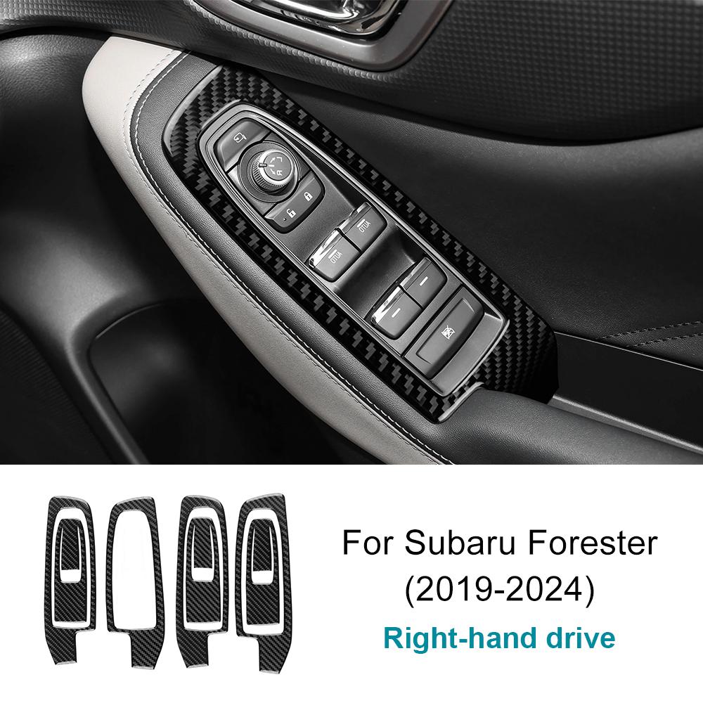 Real Soft Carbon Fiber Sticker for Subaru Forester 2024 LHD RHD Car Window Lift Button Interior Trim