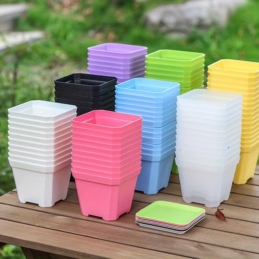 10pcs 7x7cm Plastic Square Flower Pot with Cover Garden Balcony Home decoration flower pot Office Desktop Flower ZSY