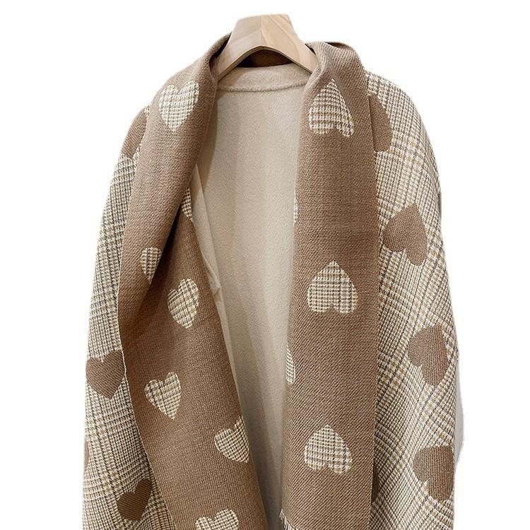 Double Sided Scarf for Women In Winter Korean Version Versatile Love Plaid Houndstooth Imitation Cashmere Scarf Multi Purpose Shawl Dual Use