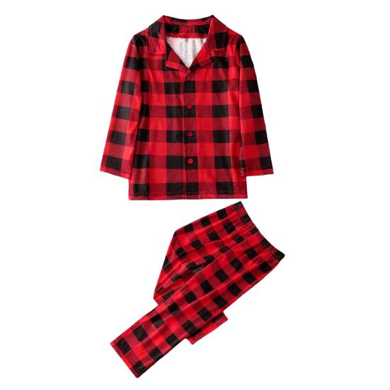 2ks/Sada Rodinný Vánoční Pyžamový Set Klopa Potisk Top Kárované Kalhoty Dospělí Děti Ladící Noční Prádlo Šetrné k Pokožce Prodyšné Domácí Oblečení