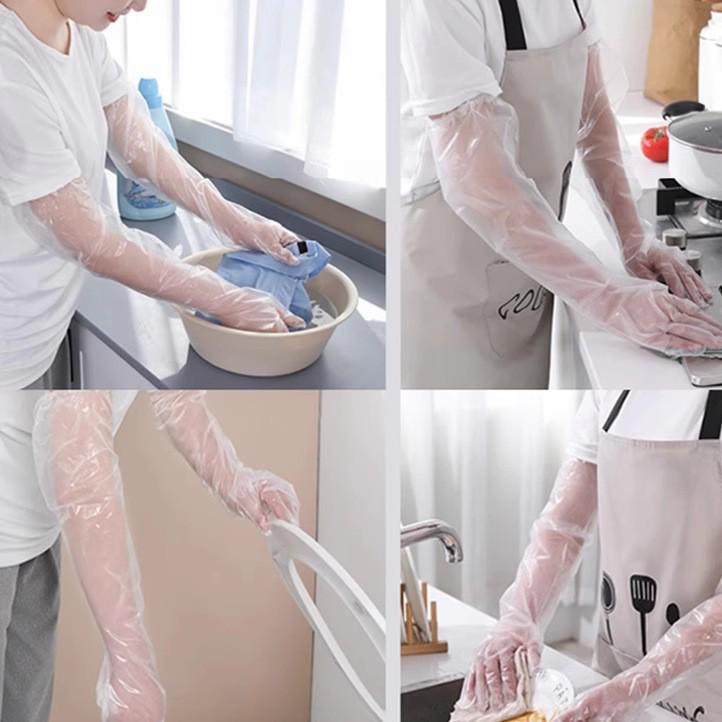 Thickened Waterproof Disposable Arm Protector Gloves with Extended Elastic Cuffs for Kitchen and Dishwashing Use