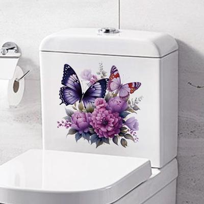 Waterproof Butterfly Floral Toilet Sticker Decorative Waterproof Toilet Seat Decal Removable Bathroom Wall Sticker