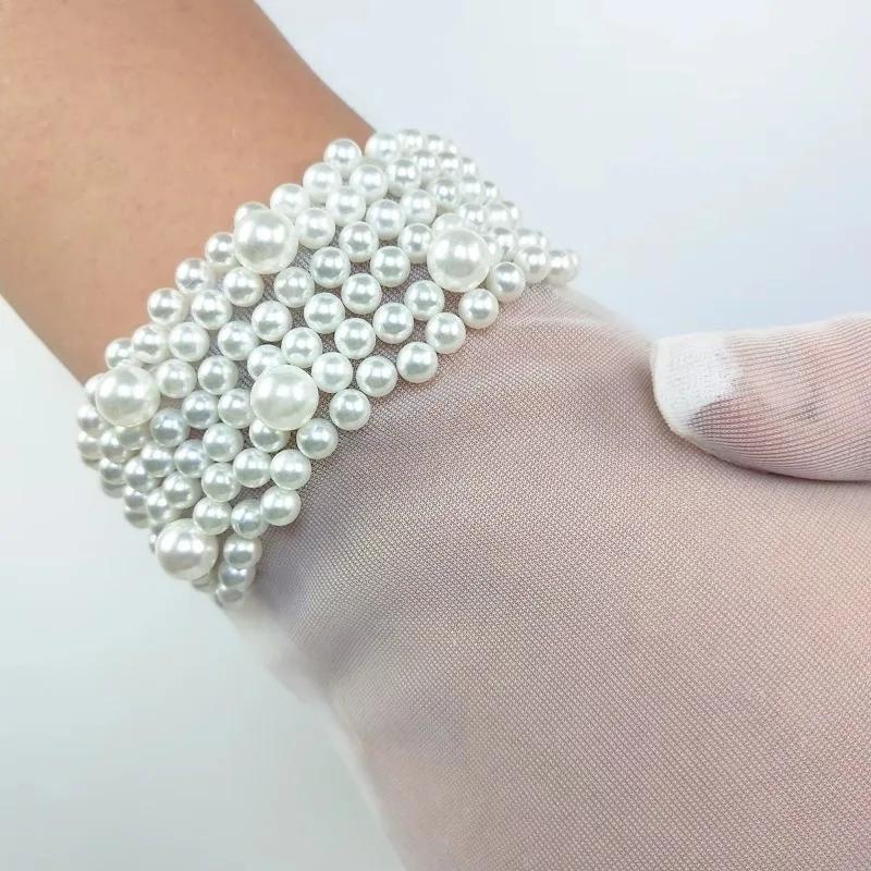 New Fashion Bride Wedding Dress Gloves Lace Satin Pearl Party Women Beads Short Gloves White Gloves