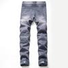 Men's Pleated Biker Jeans Pants Slim Fit Retro Hole Motocycle Denim Trousers Homme Pantalon