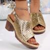 Fashion New fashionable thick-soled fish-mouth sewn European and American women's slippers with crocodile pattern