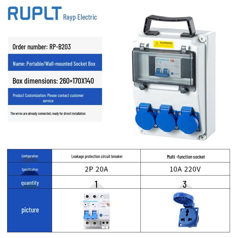 Wall-Mounted IP65 Waterproof Industrial Socket Box - Assembled Industrial-Grade Wiring and Distribution Box