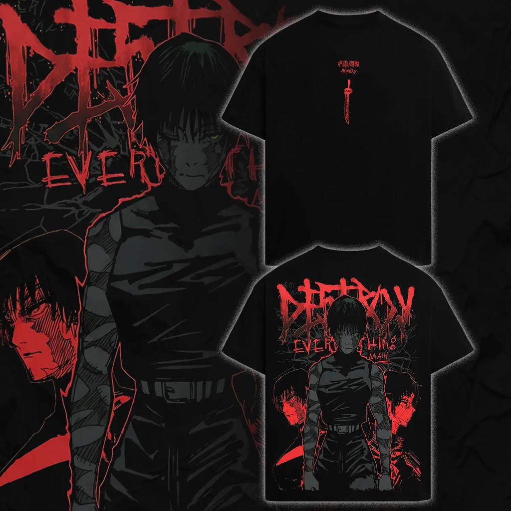 Fushiguro Toji Jujutsu Kaisen T Shirt Zenin Maki Printed Vintage Washed T-shirt Men's Clothing Cotton Short Sleeve Tees Tops