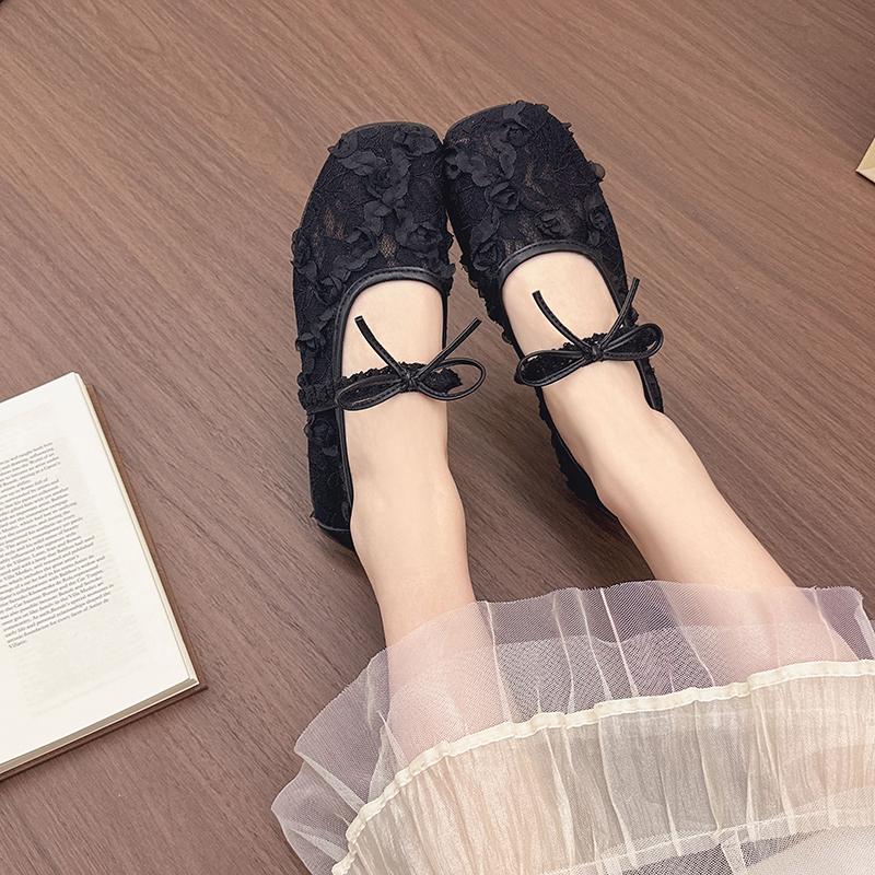Fashion Floral Embroider Mesh Mary Janes Shoes Women Trasparent Elegant Flats Shoes Ladies Casual Summer Breathable Loafers Footwear