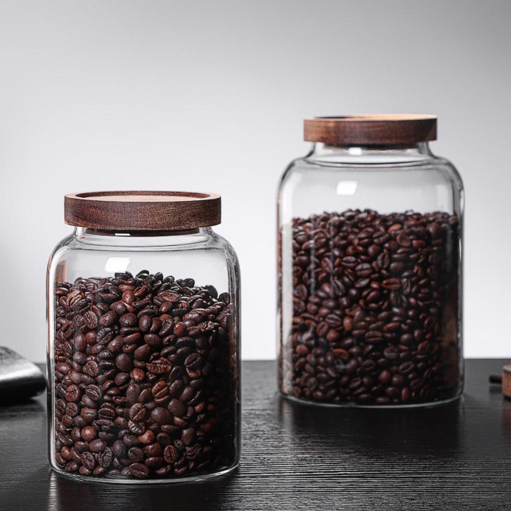 Large Capacity Coffee & Grain Storage Jar with Acacia Lid, High Borosilicate Glass 
