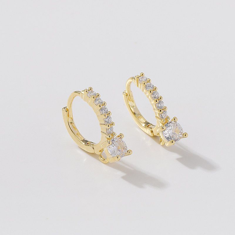 

DIY Micro Inlaid Zircon round Ring Earrings European and American Style Bag Gold Type C Open Earrings 13.5mm(1 Pair of 2)