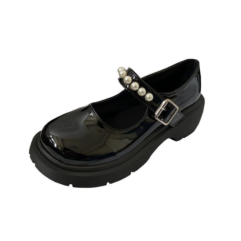French Retro Small Leather Shoes Female British 2025 New Pearl Fairy Word with Platform Mary Jane Jk Single Shoes