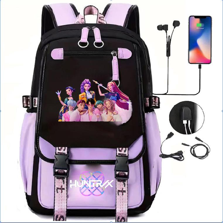 K-pop Demon Hunter Girl Group Backpack with Pompom - School and Campus Edition