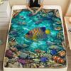 1PC Marine Animals Print FlAannel Blanket, High Quality Comfortable for All Seasons, Home Decor, Warmth and Comfort