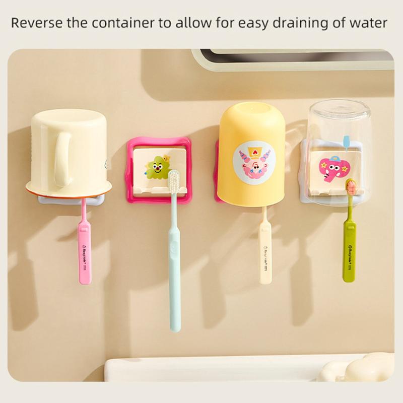 Dopamine Color Kids Cartoon Toothbrush Holder - Damage-Free Adhesive Bathroom Organizer Rack for Electric Toothbrushes