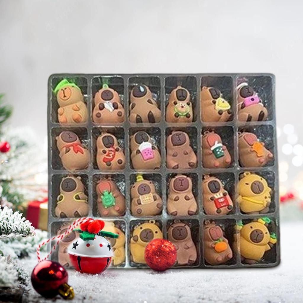 Capybara Advent Christmas 24 Days Cute 3D Capybara Toy Decor Animal Countdown Calendar for Home Desktop Bookshelf TV Cabinet